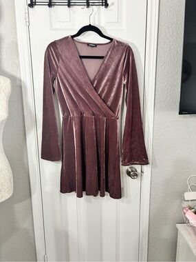Express Velvet Wrap Dress - Dusty Mauve